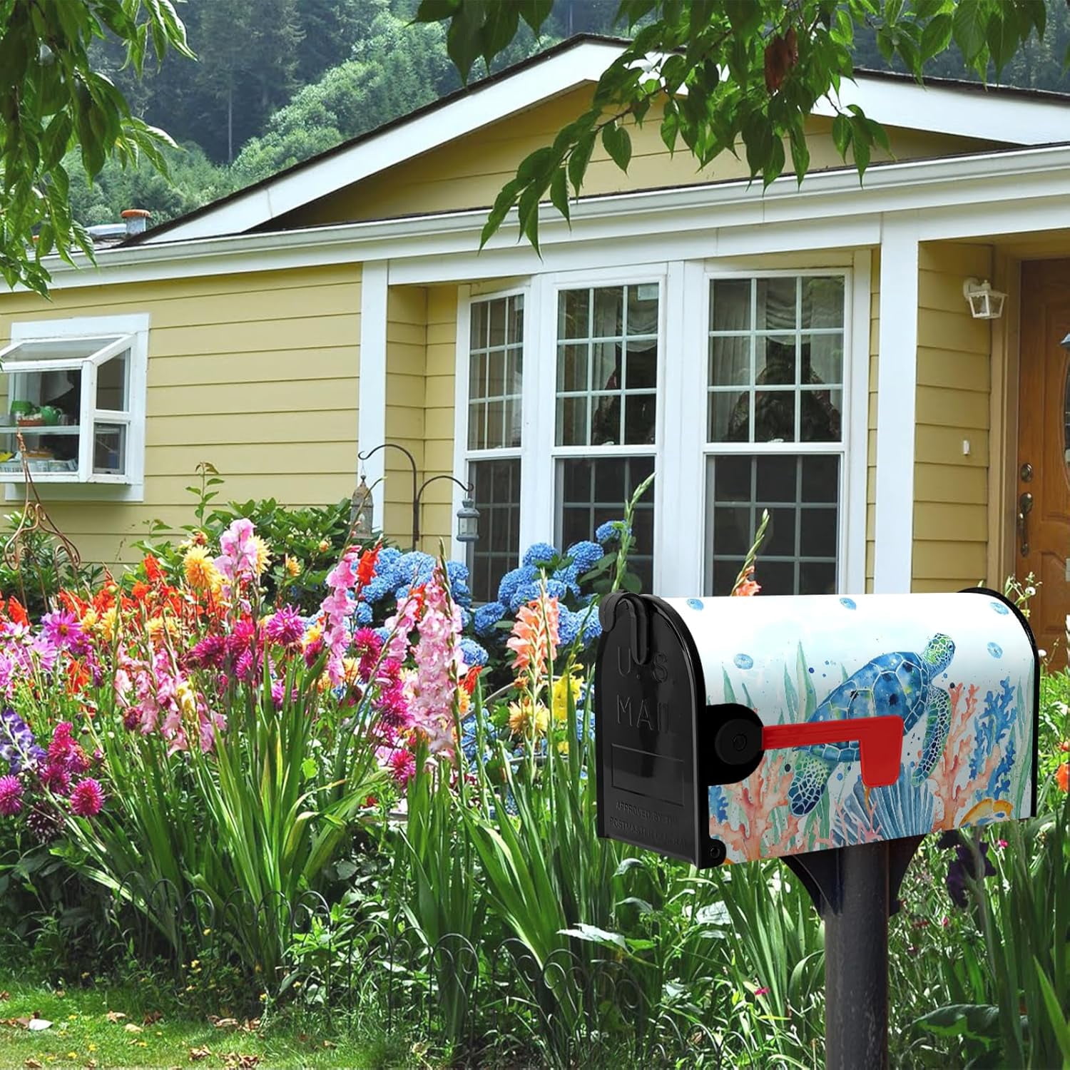 Sea Turtle Magnetic Mailbox Covers Summer Beach Mailbox Cover Standard Size 21 x 18 Inch Ocean Coral Nautical Post Letter Box Wraps Decor for Garden Outdoor