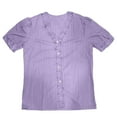 thumbnail image 3 of Duojiaj Lace Trim V Neck Puff Sleeve Button Down Blouses Dressy Summer Tees Shirts For Work Casual Women's T-Shirts, 3 of 3