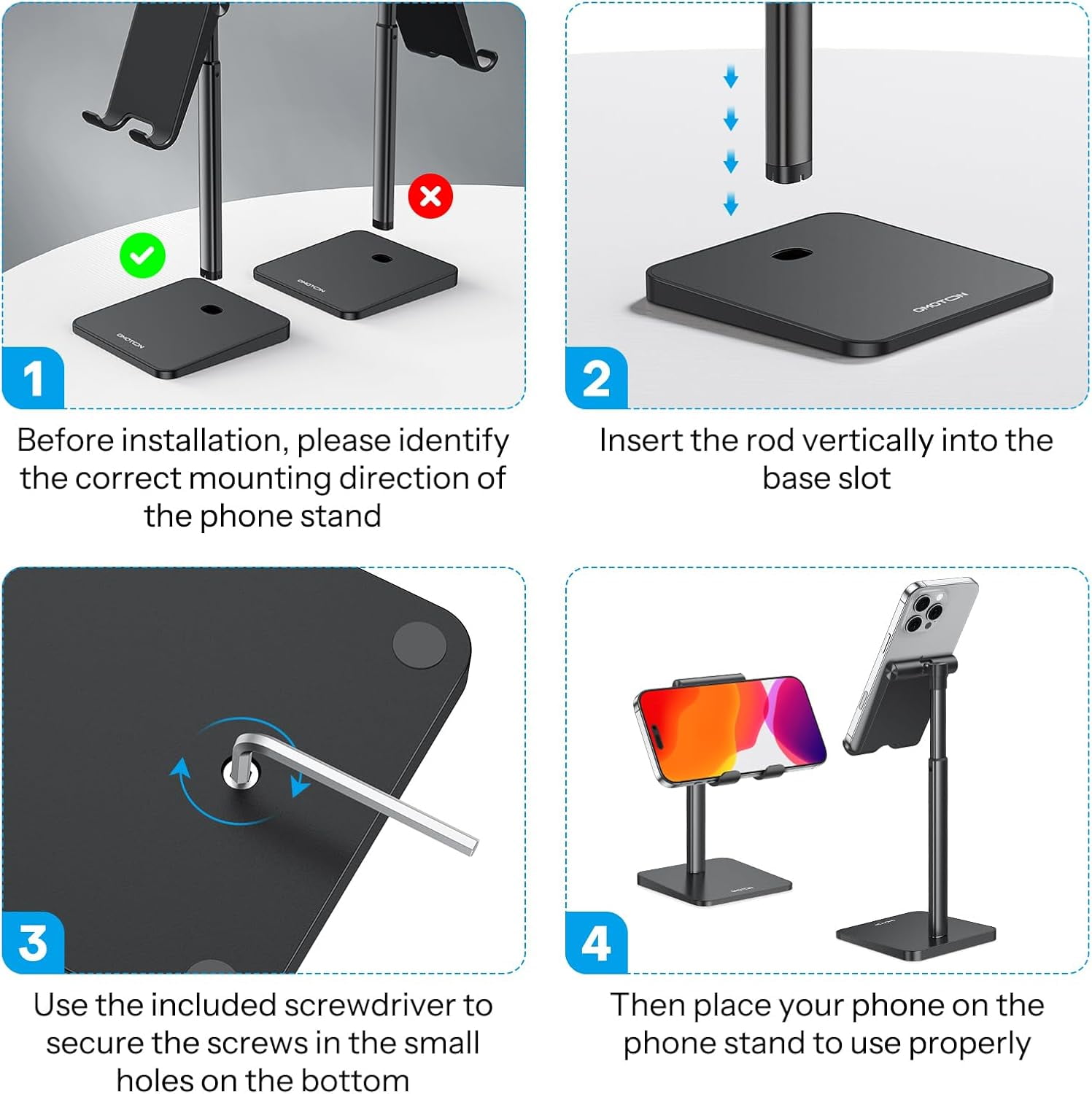 Cell Phone Stand, Adjustable Angle Height Desk Phone Dock Holder for iPhone Air /17/17 Pro/XS Max/XR, Samsung Galaxy S20 / S10 / S9 / S8 and Other Phones (3.5-7.0-Inch), Black