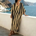 thumbnail image 3 of Dvprdro Womens Casual Beach Maxi Dress V Neck 3/4 Sleeve Moire Print Side Slit Loose A Line Flowy Bohemian, 3 of 8