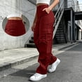 thumbnail image 2 of TEAJOPSUU Women's Twill Cargo Pants Wide Leg Elastic High Waisted Pants with Pockets Casual Tummy Control Trousers for Outdoor Hiking Travel Everyday A-Burgundy, 2 of 9