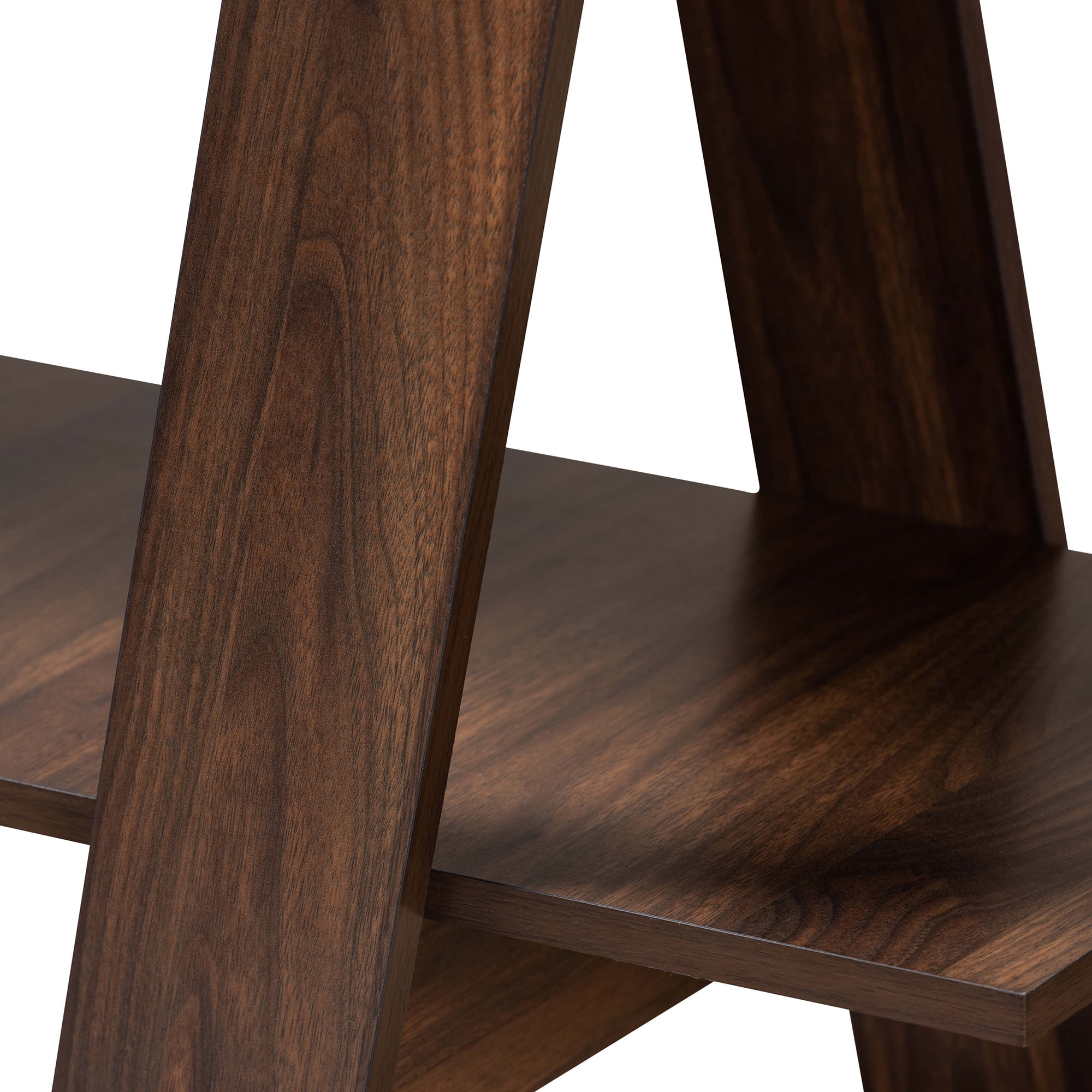 Baxton Studio Michio Modern and Contemporary Walnut Brown Finished 5-Tier Wood Geometric Living Room Display Shelf