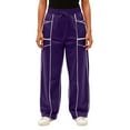 thumbnail image 4 of Dweltoz Barrel Pants for Women Drawstring Elastic Waisted Wide Leg Sweat Pant 2025 Trendy Contrast Patchwork Loose Fit Palazzo Pant with Pockets,Dark Purple 2XL, 4 of 4
