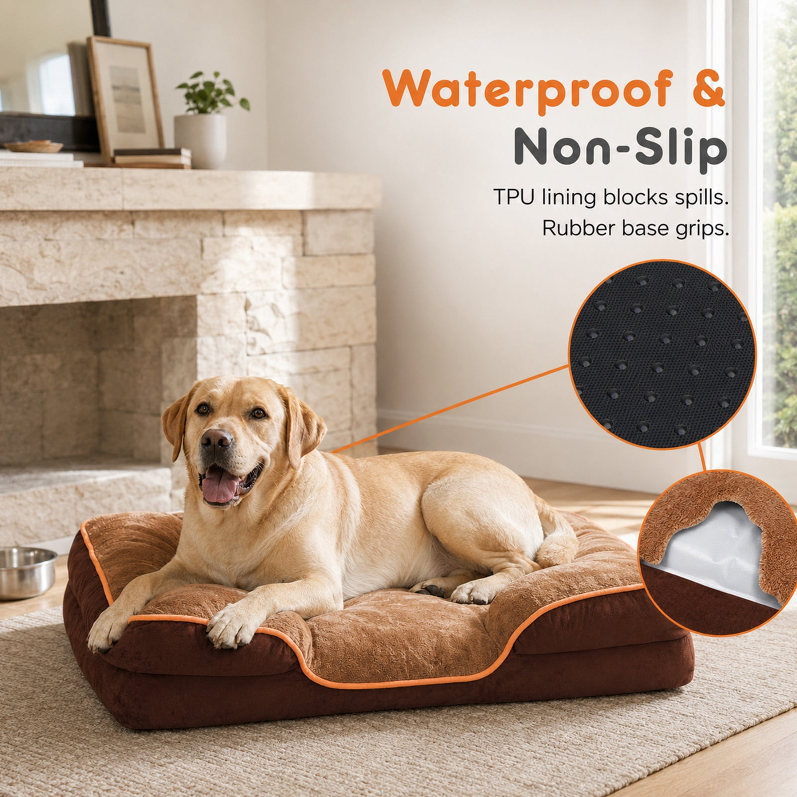 Alvantor L/XL Orthopedic Dog Bed for Extra Large Dogs & Cats with Washable Removable Cover Non-Slip Base Waterproof Liner, Pet Bed with Sides