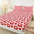thumbnail image 3 of Manfei Cartoon Loves Full Size Sheets,Geometric Plaid Grid Bed Sheets,Red White Sheet Sets For Girls Kids,Ultra Soft Home Decor,4-Piece, 3 of 7
