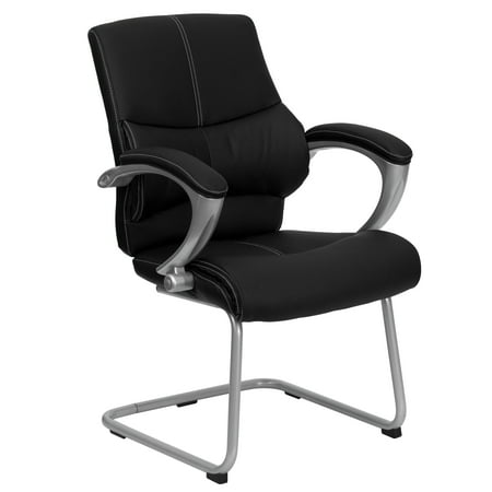 UPC: 0812581017724 | Flash Furniture Black LeatherSoft Executive Side Reception Chair with Silver Sled Base
