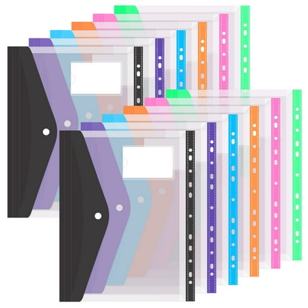 Toplive 12 Pack Plastic Envelopes Binder Folders A4 11 Holes Expandable Binder Folders for 2/3/4 Ring Document Pouch for Office School Home