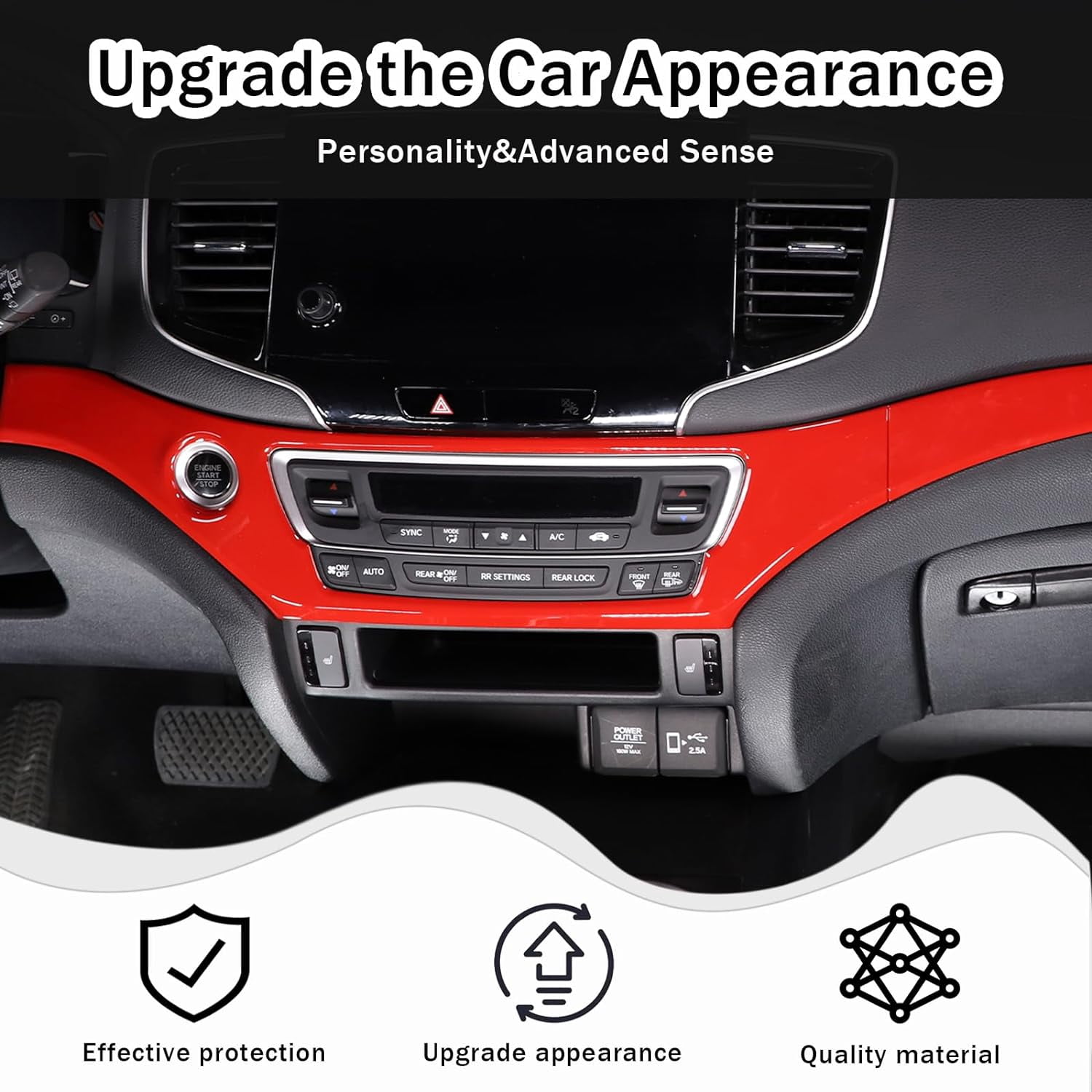 TINKI Center Console Dashboard Panel Strip Trim for Honda Pilot 2016-2022 Interior Decorative Cover Protector Accessories , ABS