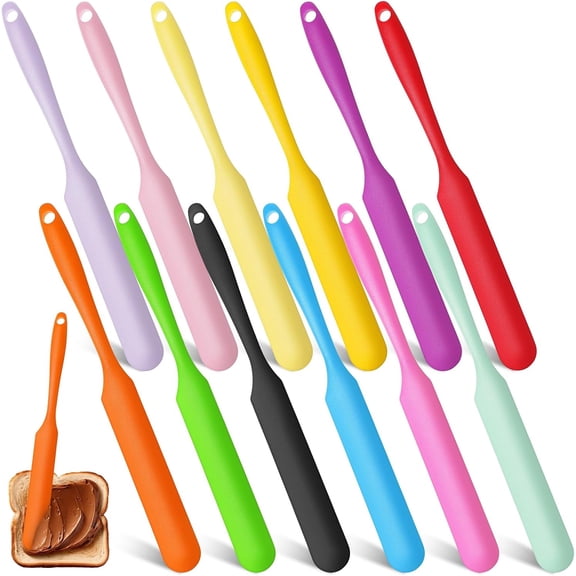 8 Pieces Silicone Jar Spatula, Nonstick Flexible Spurtle Spatula with Long Handle, Skinny Jar Scraper for Jam Cake Cream Butter Bread Icing Sourdough Mixing Kitchen Baking Cooking