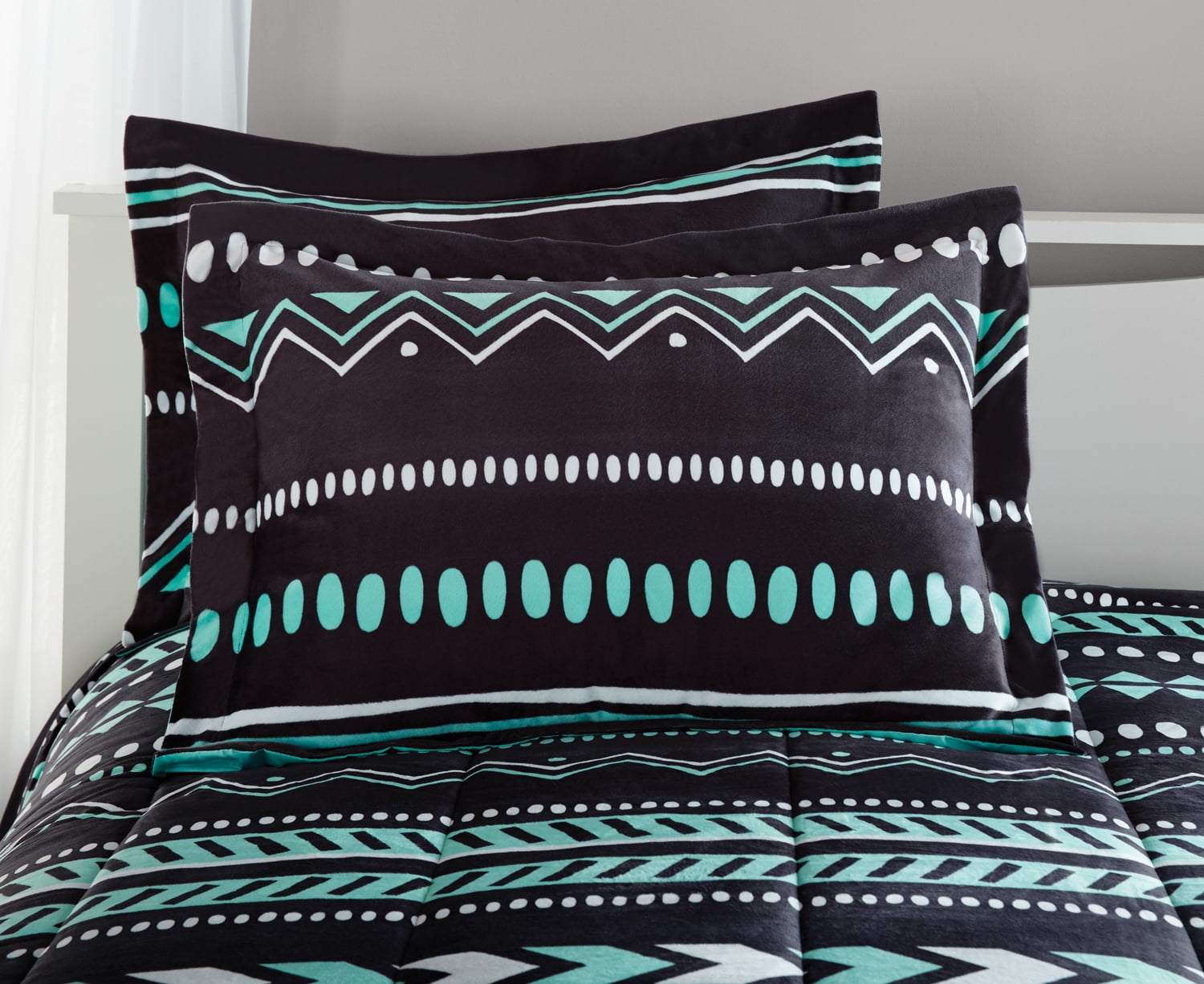 Your Zone Mint Gray Tribal 3 Piece Comforter and Sham Set Double/Queen