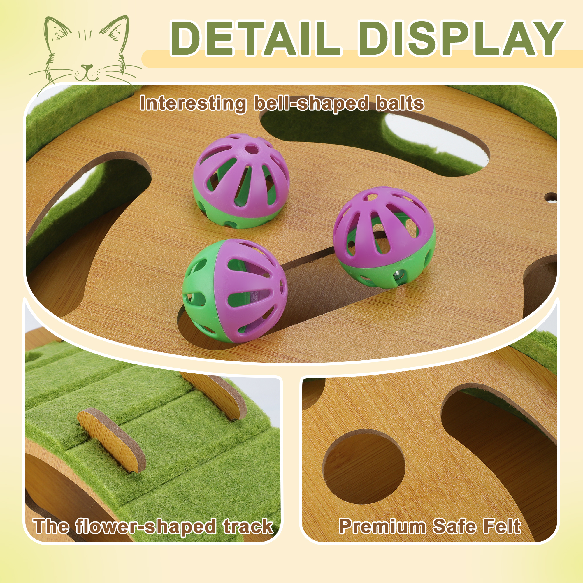Unique Bargains Interactive Cat Toy Puzzle Toys for Indoor Felt Maze Box Cat Toys Mental Stimulation and Entertainment Circle Green 1 Set
