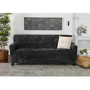 Great Bay Home Stretch Velvet-Plush Washable Loveseat Slipcover  (Loveseat, Dark Grey)