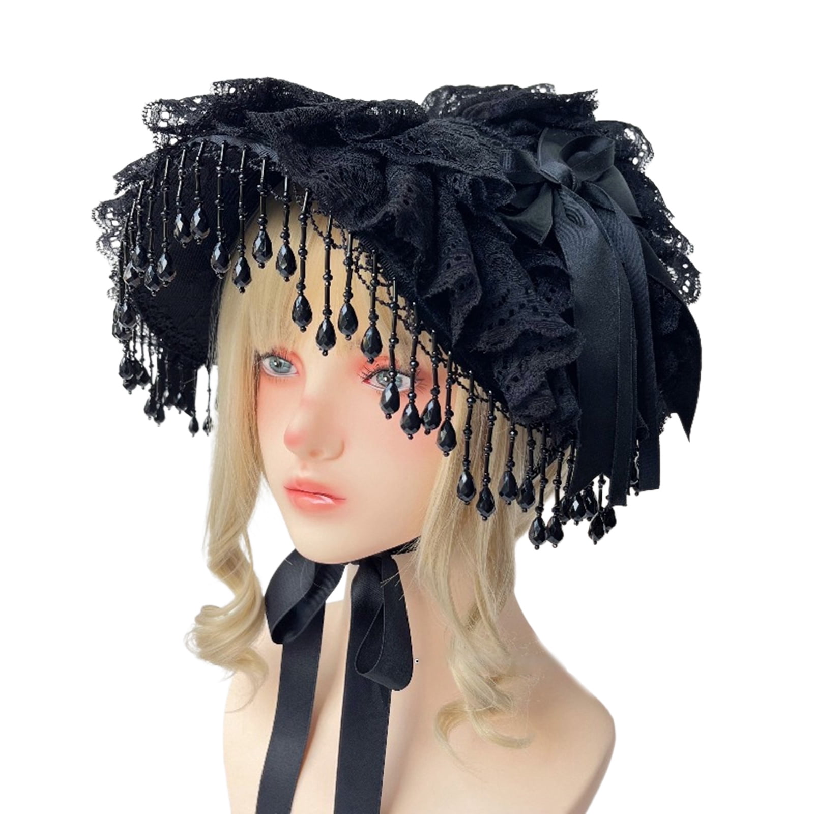 Victorian Theme Bonnet Hat With Lace Bowknot And Adjustable Ribbon Tie For Women Fashion Headwear for Event Wear