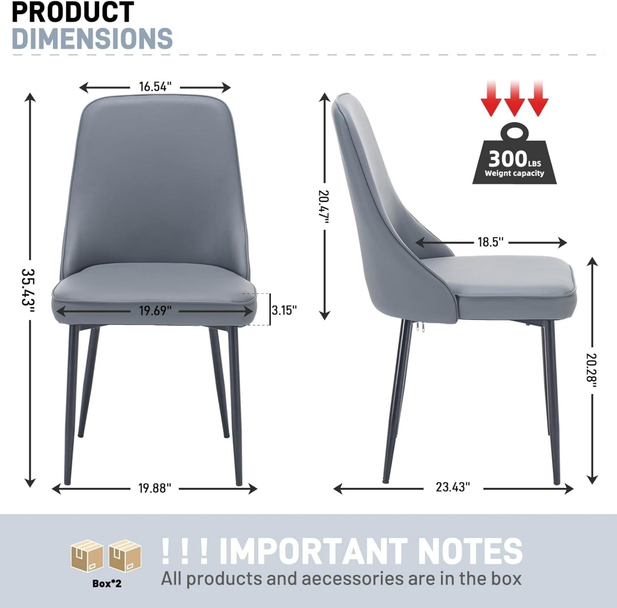Sailvan Modern Dining Chairs Set of 4,Faux Leather Upholstered Kitchen Chairs with Ergonomic Curved Back and Metal Legs,Waterproof Side Chairs for Dining Room Grey