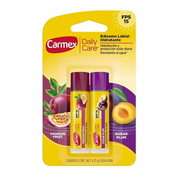 Bálsamo para labios Carmex Daily Care duo pack passion fruit & sugar plum fps 15 2 pzas