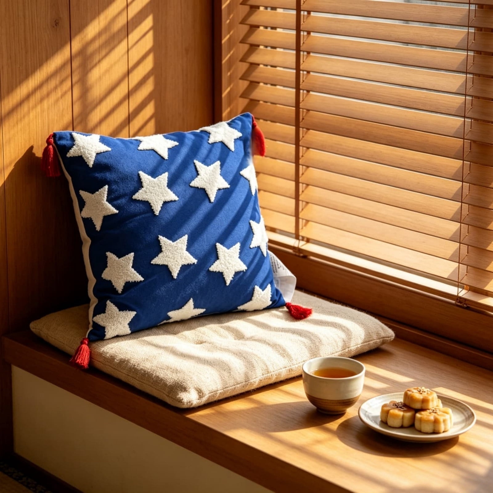 Patriotic Star Pillow 4th of July Decorative Pillows, Red Blue and White Outdoor Pillows, 18" X 18" USA Throw Pillows for Couch, Living Room, Bed
