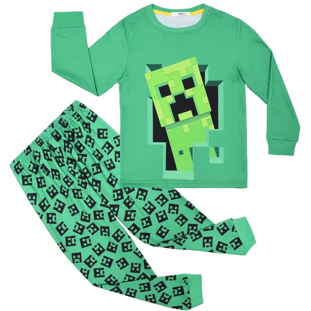 Pijama Kawell para niños de 4 a 15 años, ropa de dormir de Minecraft, paquete de 2,2-Green,6