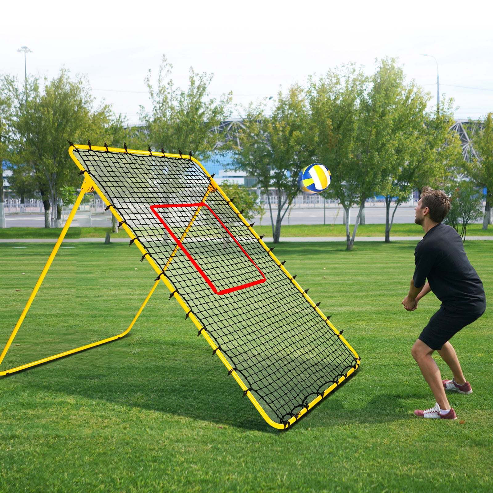 ‌FITPLAY 7x4 FT Volleyball Rebounder Net, 5 Adjustable Rebound Angles Volleyball Training Equipment