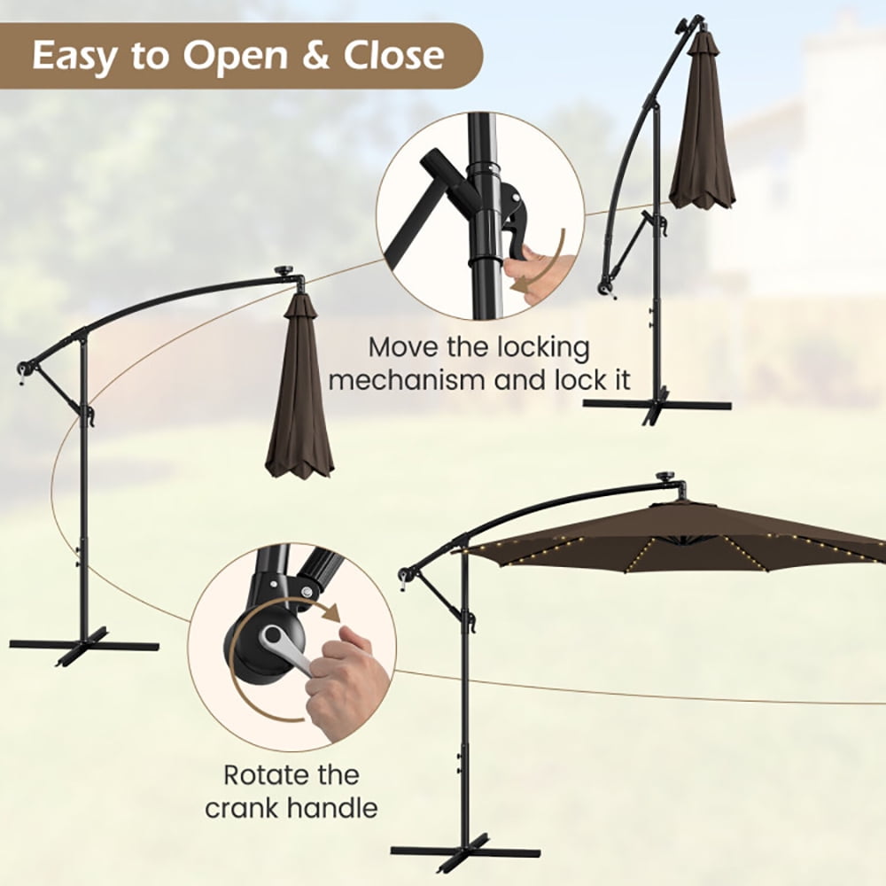 Aimee Lii 10 Feet Patio Offset Umbrella with 112 Solar-Powered LED Lights, Sunbrella Patio Umbrellas, Coffee Aimee Lii 10 Feet Patio Offset Umbrella with 112 Solar-Powered LED Lights, Sunbrella Patio Umbrellas, Coffee