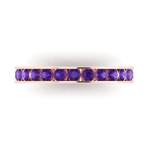 0.39 ctw Wedding Band for Women - 18K Rose Gold Natural Amethyst Stackable Eternity Ring