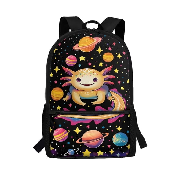 HUIACONG Space Axolotl School Backpack for Teen Girls Breathable Adjustable Straps Water Resistant for Elementary High School Daily Travel