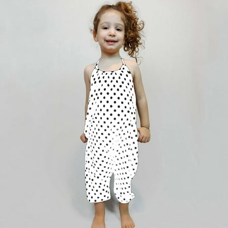 

THE WILD Toddler Girl Baby Kids Backless Neck Tie Dotted Print Romper Jumpsuit