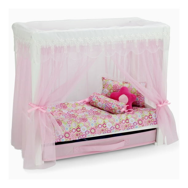 Emily Rose 18 Inch Doll Furniture 18" Doll Canopy Single Bed with