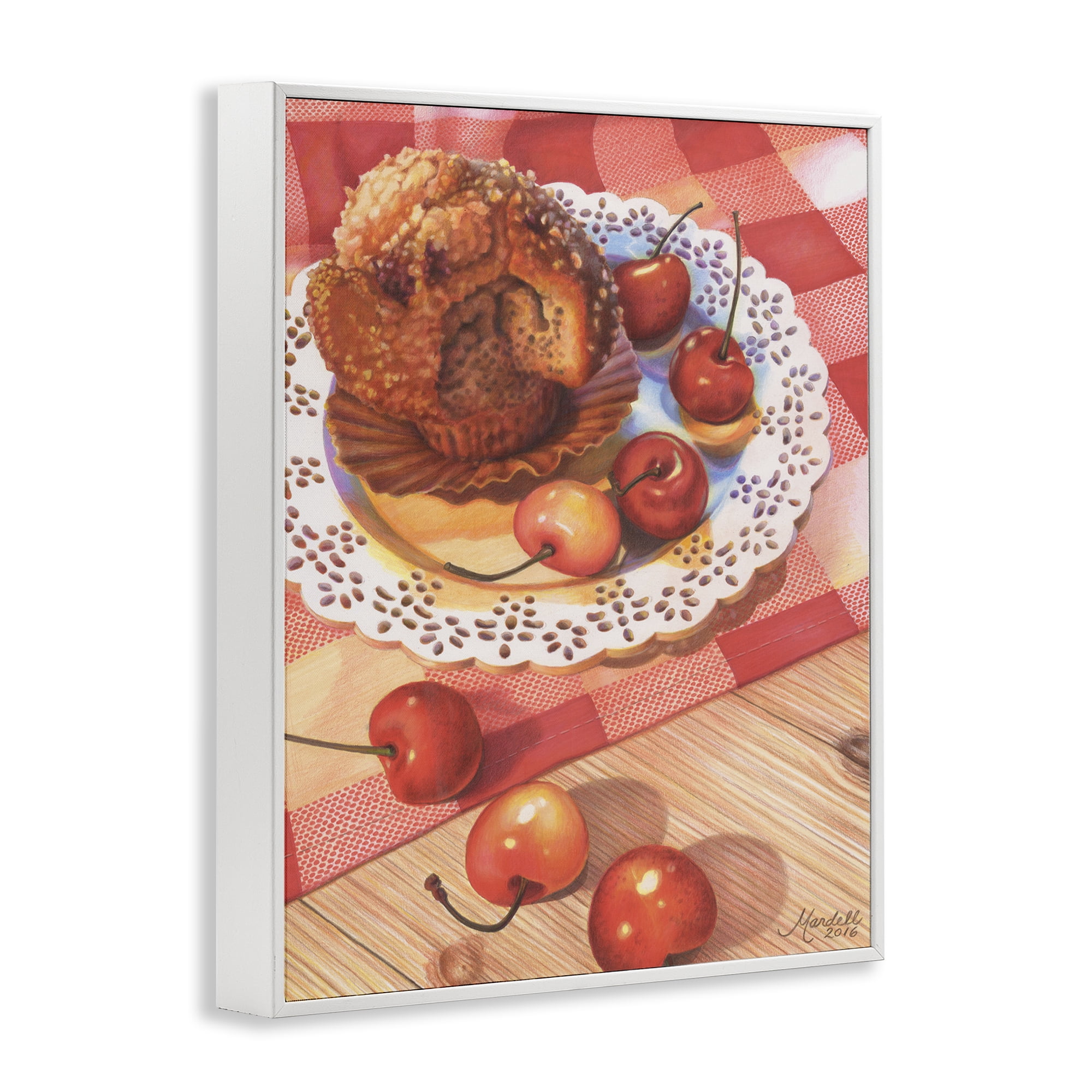 Stupell Industries Country Cherries & Muffin Food & Beverage Painting White Framed Art Print Wall Art, 16 x 20