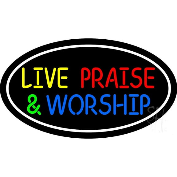Live Praise And Worship With Border LED Neon Sign 13 x 24 - inches Black Square Cut Acrylic Backing, with Dimmer - Premium built indoor Sign for Home décor, Religious place, Store.