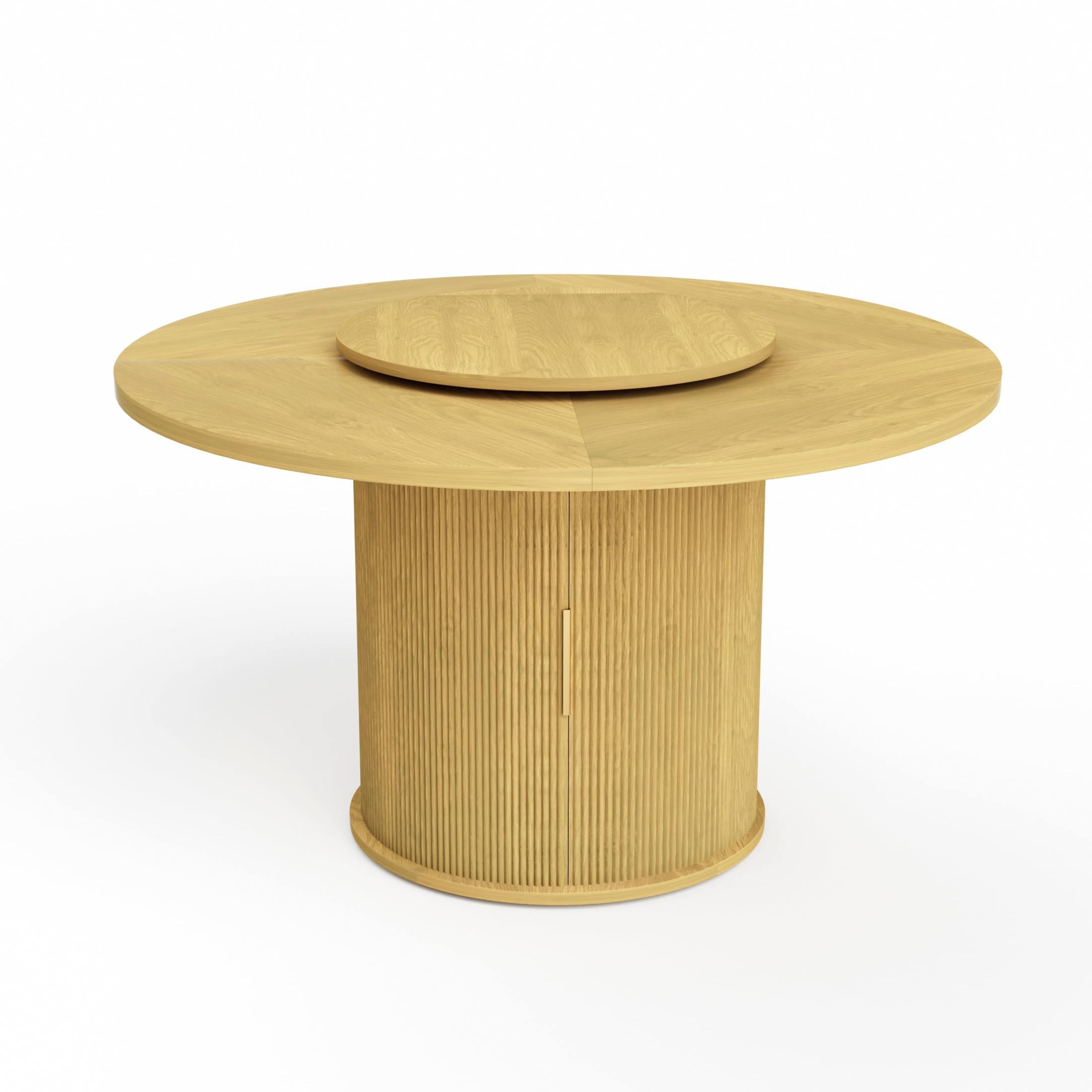 Noble House 55" Round Dining Table for 6, Double-Tier Storage, Rotating Tray, Wavy Sliding Doors, Walnut