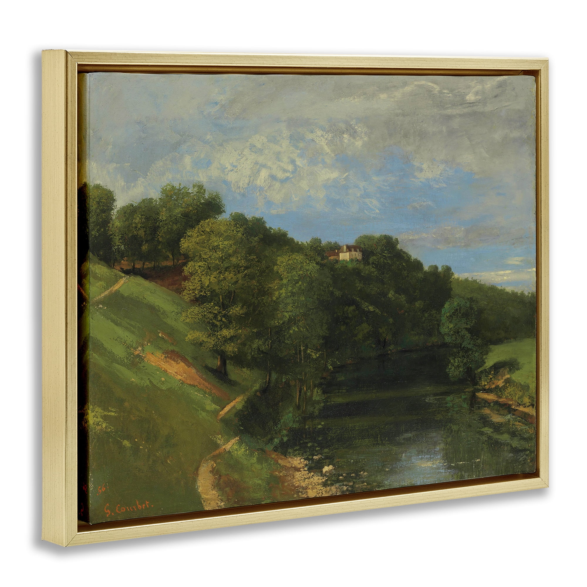 Stupell Industries Classic River Landscape Landscape & Nature Painting Gold Floater Framed Canvas Art Print Wall Art, 31 x 25
