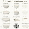 thumbnail image 2 of Carote 21 Pieces Pots and Pans Set with Detachable Handle, Ceramic Non Stick Non Toxic Kitchen Cookware Set with Induction, Oven/Dishwasher Safe, Granite White, 2 of 7