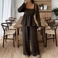 thumbnail image 5 of adaychics 2 Piece Outfits for Women Square Neck Long Sleeve Peplum Blouses Matching Wide Leg Pants Sets for Travel, 5 of 6