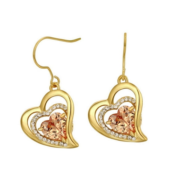 Yoursfs Three Heart Shaped Gold Dangle Earrings for Women Yellow Austria Crystal Drop Earring Fishhook Hypoallergenic Piercing Ears Jewelry Gift