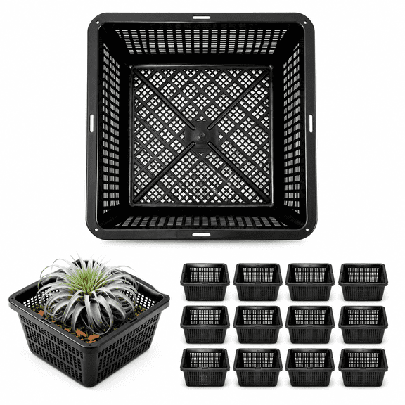 12 Pack Square Aquatic Plant Planter Basket - 7 Inch (18cm) Pond Pots Plastic Slotted Design For Water Garden Aquaponics & Hydrop