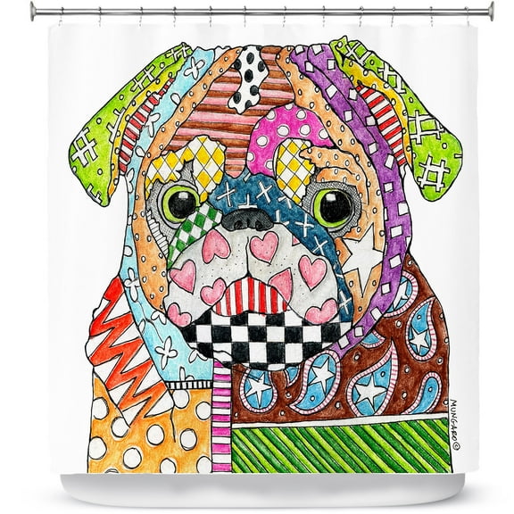 Shower Curtains 70" x 93" from DiaNoche Designs by Marley Ungaro - Pug Dog White
