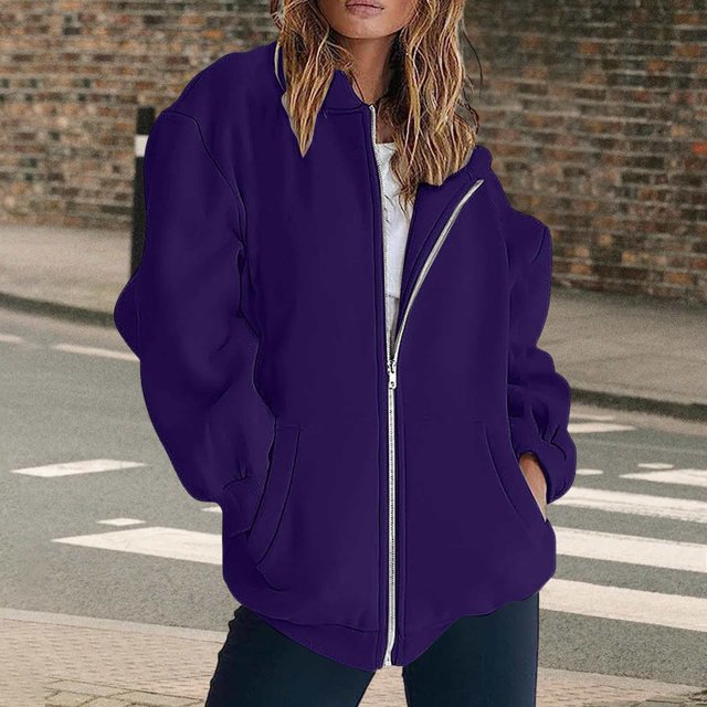 IMENGL Sweatshirt jacket long sleeve solid color, Purple M, Size M-3XL