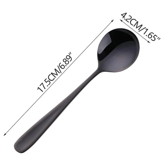 Round Spoon Round Spoon Black 304 Stainless Steel Flat Handle Soup Spoon Thickened for Dinner and Home Use Soup Spoon