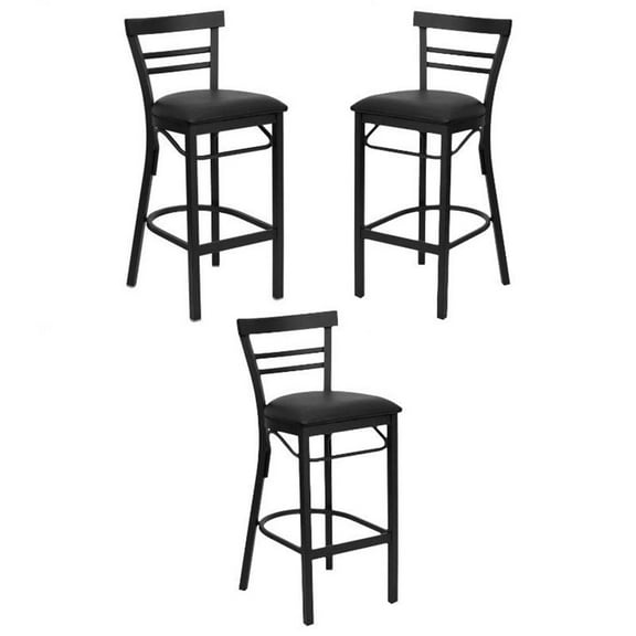 Home Square 31" Ladder Back Metal Bar Stool in Black - Set of 3