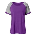 thumbnail image 3 of Women's Short Raglan Sleeve T-Shirts Casual Color Block Tops Purple XL, 3 of 5