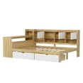thumbnail image 6 of L-Shape Wooden Daybed with Storage, Desk & Bookshelf - Full Size, Natural & White. Space-Saving Design for Bedroom/Studio. Includes 7 Cabinets & 2 Drawers., 6 of 17