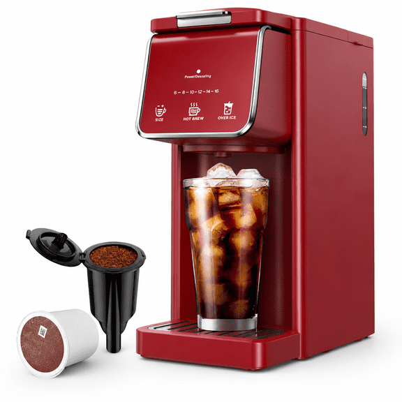 Single Serve Coffee Maker For K Cup & Ground Coffee, Hot Iced Brew, 6-16oz Sizes, 40oz Tank