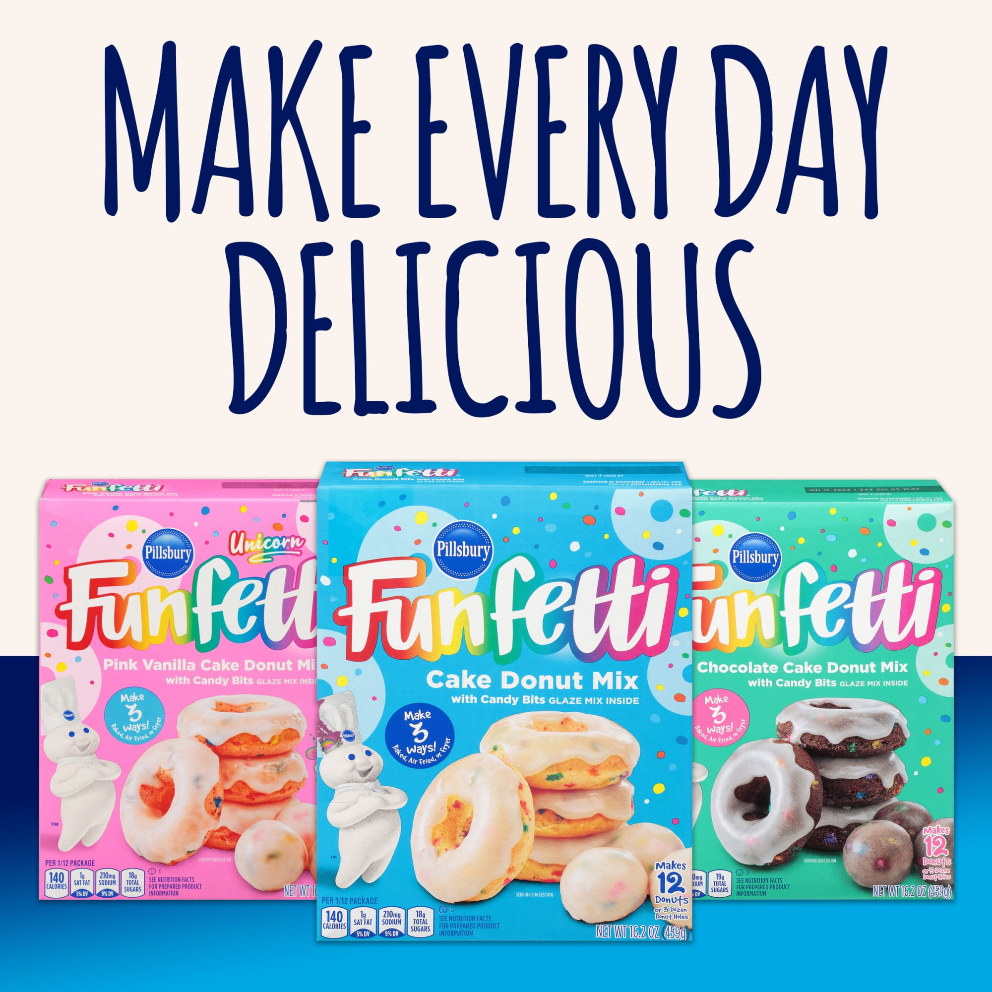 Pillsbury Funfetti Unicorn Pink Vanilla Cake Donut Mix with Candy Bits, 16.2 oz Box