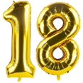 thumbnail image 1 of Globos de helio Mylar de aluminio gigante con 18 números dorados de 40 pulgadas - Suministros de decoración para fiestas Globos - Ideal para fiestas de 18 cumpleaños o 18 años de cualquier aniver, 1 of 2