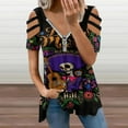 thumbnail image 2 of DIA DE LOS MUERTOS Mexico Womens Summer V Neck Zipper Top Short Sleeve T Shirt Off Shoulder Top Casual Classy Loose Shirts, 2 of 7