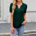 thumbnail image 3 of Women's Casual Shirts Spring Summer Short Sleeved T-Shirts Solid Color V-Neck Blouses Loose Pleated T-Shirt Daily Basic Pullover Top, 3 of 3