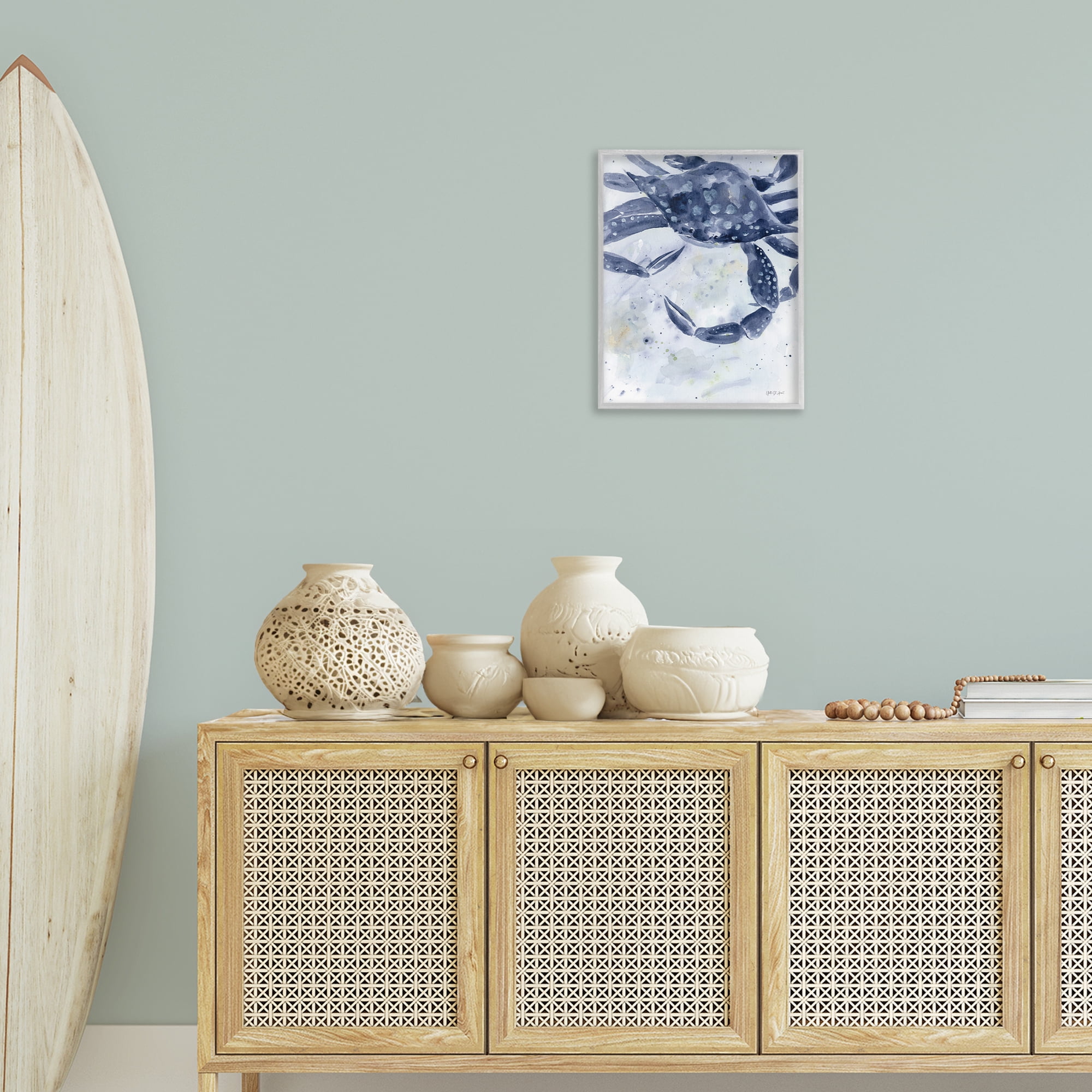 Stupell Industries Swimming Blue Crab Animals & Insects Painting Gray Framed Art Print Wall Art, 16 x 20