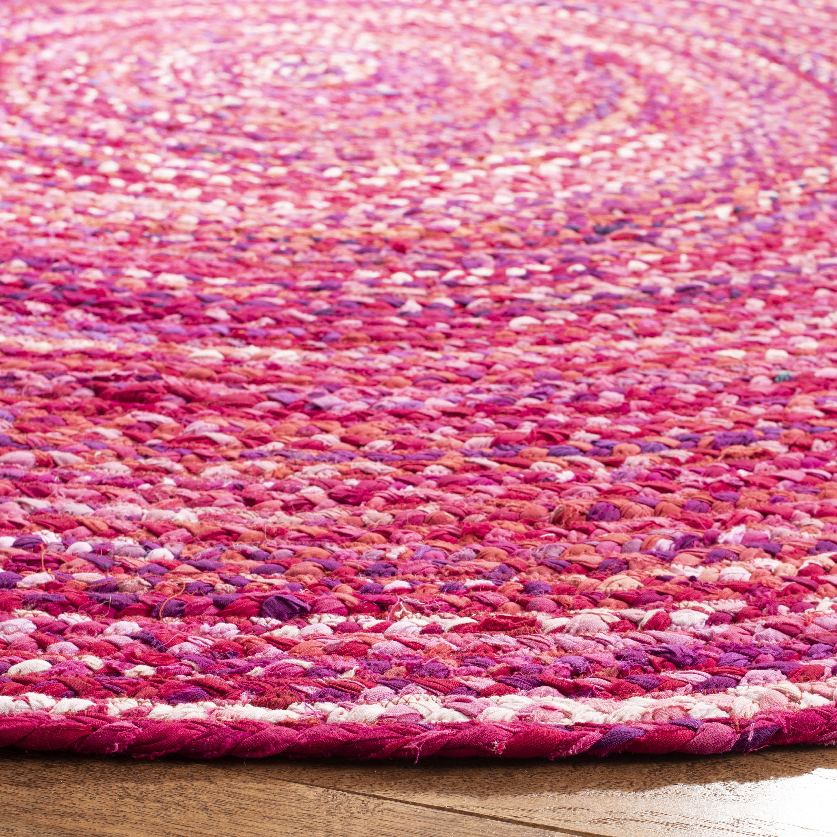 SAFAVIEH Braided Calvin Transitional Cotton Reversible Area Rug, Pink/Fuchsia, 6' x 6' Round