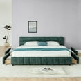 thumbnail image 2 of Aukfa King Size Upholstered Bed Frame with 4 Storage Drawers, Chenille Fabric Platform Bed, Tufted Design, Emerald, 2 of 8