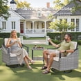 thumbnail image 3 of Arnahaishe Wicker Swivel Rocking Glider Chairs Set of 2 with Beige Cushions, All-Weather Outdoor Patio Chairs, 3 of 11